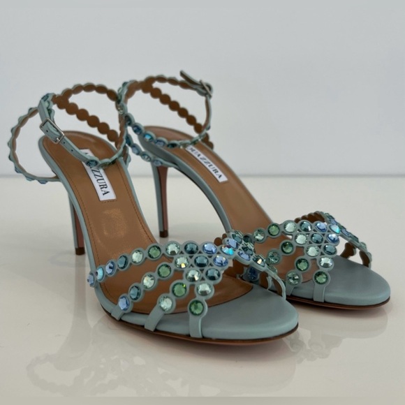AQUAZZUA BLUE TONE CRYSTAL SANDALS 85MM SIZE IT 38 / US 8 NIB! - Picture 10 of 17